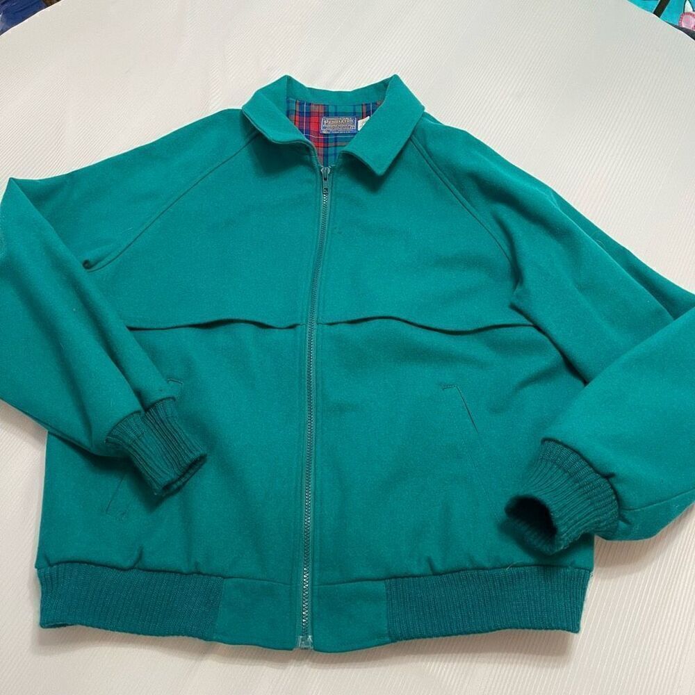 Pendleton Wool VTG 90s Teal Jade Bomber Jacket Size Large Read Description